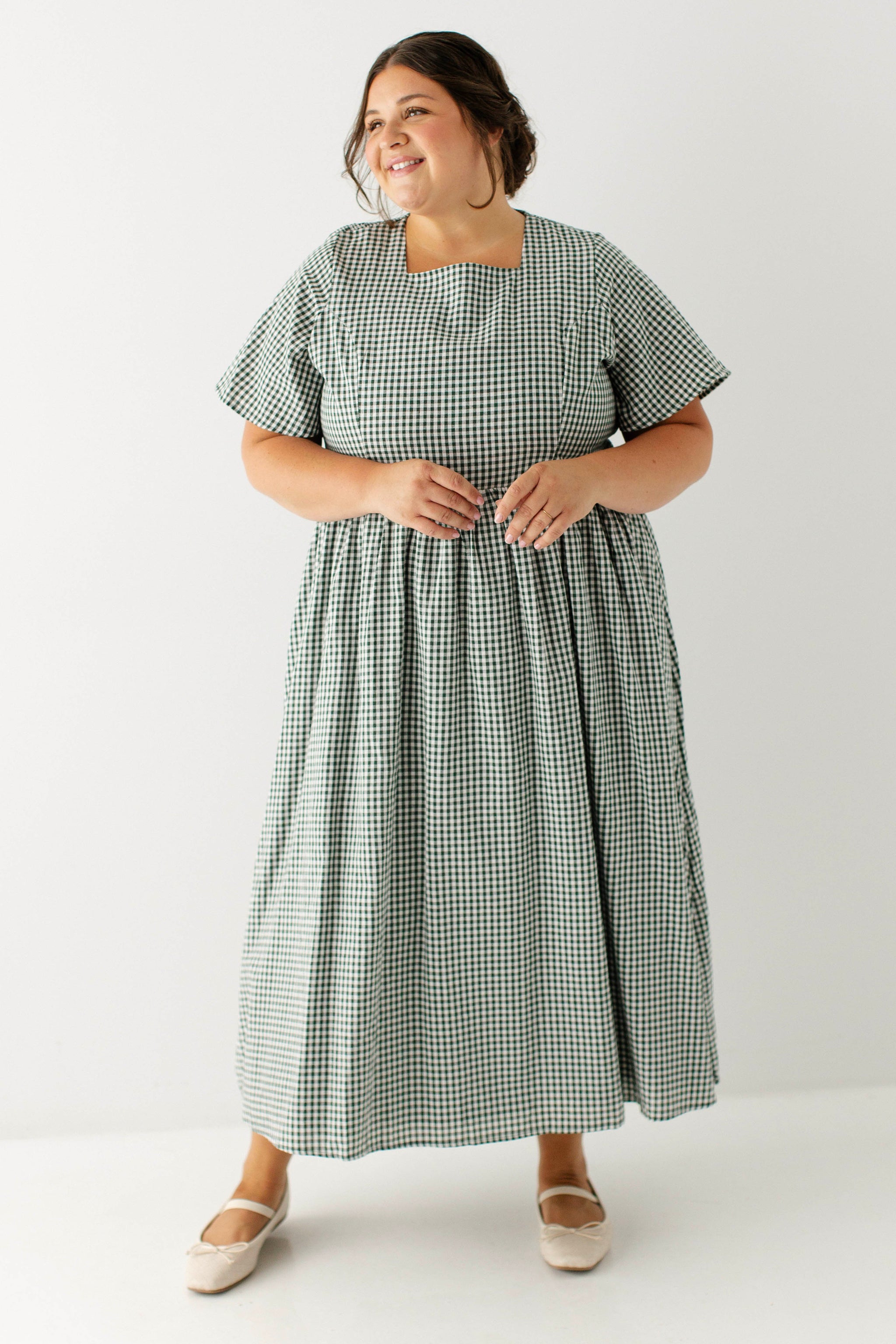 cotton gingham midi dress Cleo – The Main Street Exchange Size:Long closure:buttons Where to Buy Daphne's Brown gingham 98% cotton/2% spandex