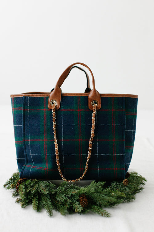 Tartan Plaid Gold Chain Satchel