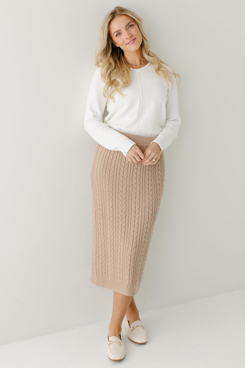 'Thora' Cable Knit Midi Sweater Skirt