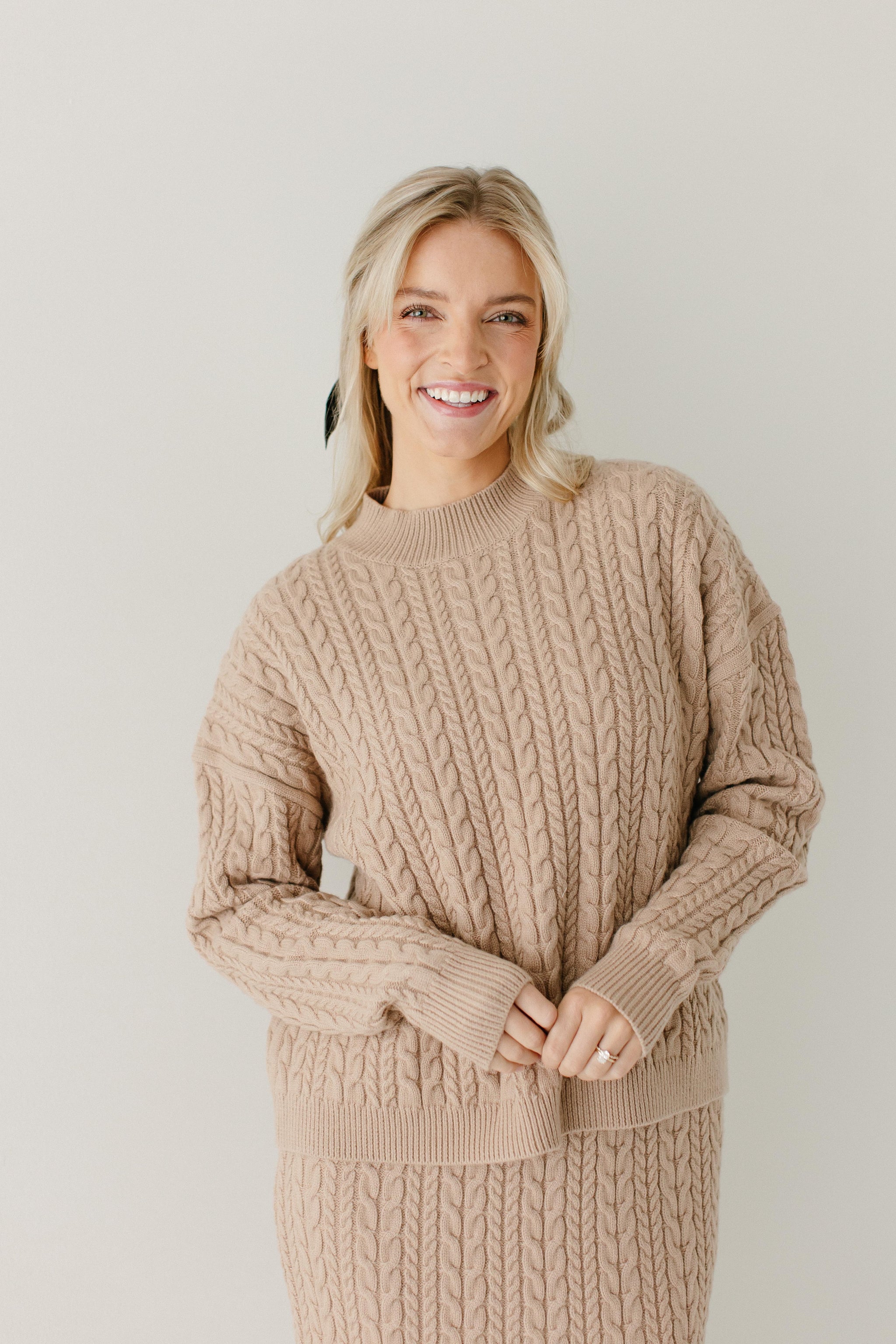 glimmer ball midi dress beig Organic Cable Bodice Sweater Dress – Hope & Henry main image 1
