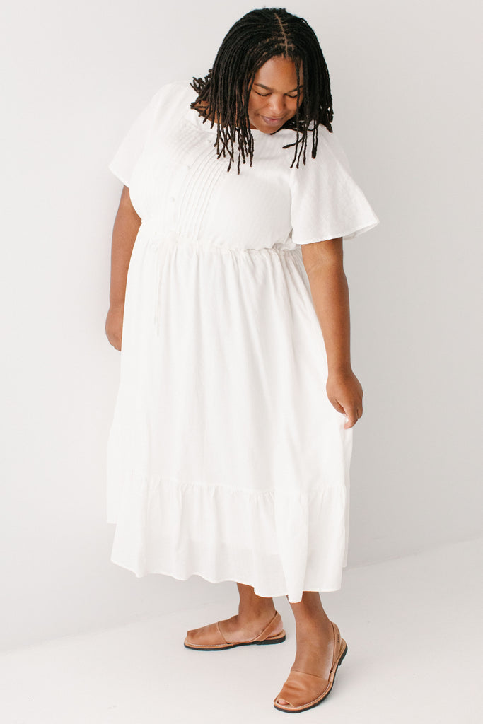 midi empire pintuck bodice dress Matteau Empire Pintuck Bodice Dress in Black