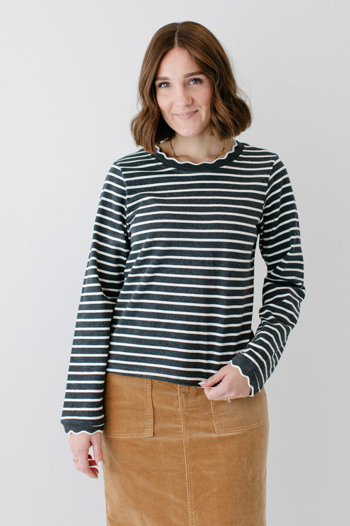 'Harlie' Scallop Edge Striped Top