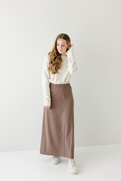 'Caroline' Long Knit Denim Skirt