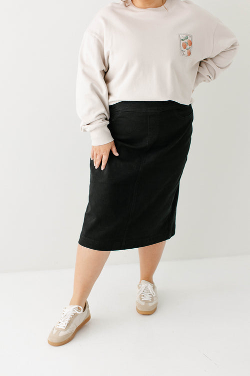 'Sara' Stretch Denim Skirt in Black