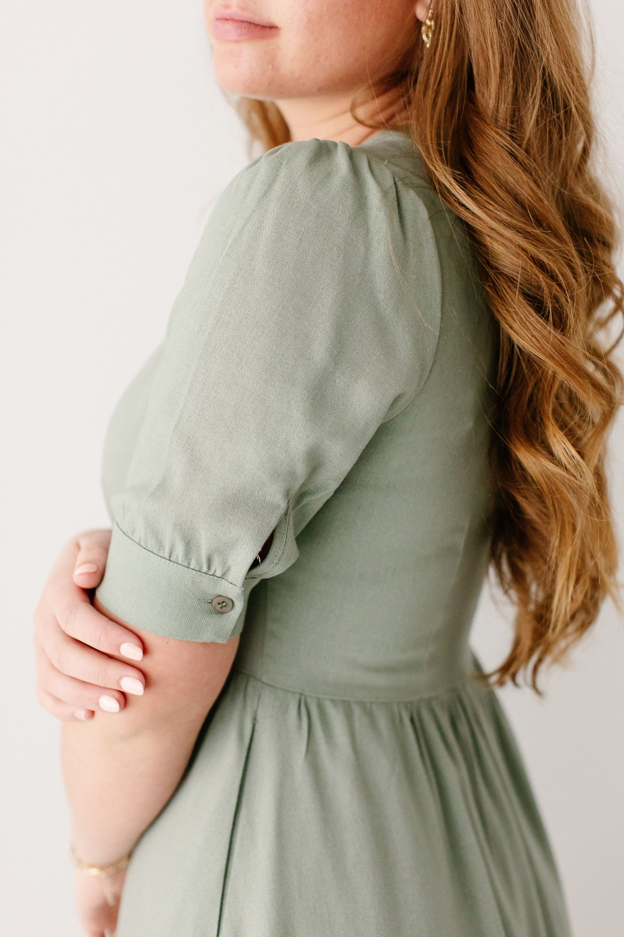 Nora Button Front A-Line Dress Sage / XS