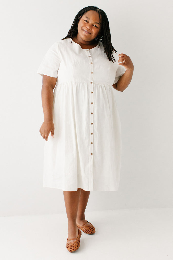Adeline Button Down A-Line Midi Dress FINAL SALE Ivory / 3X
