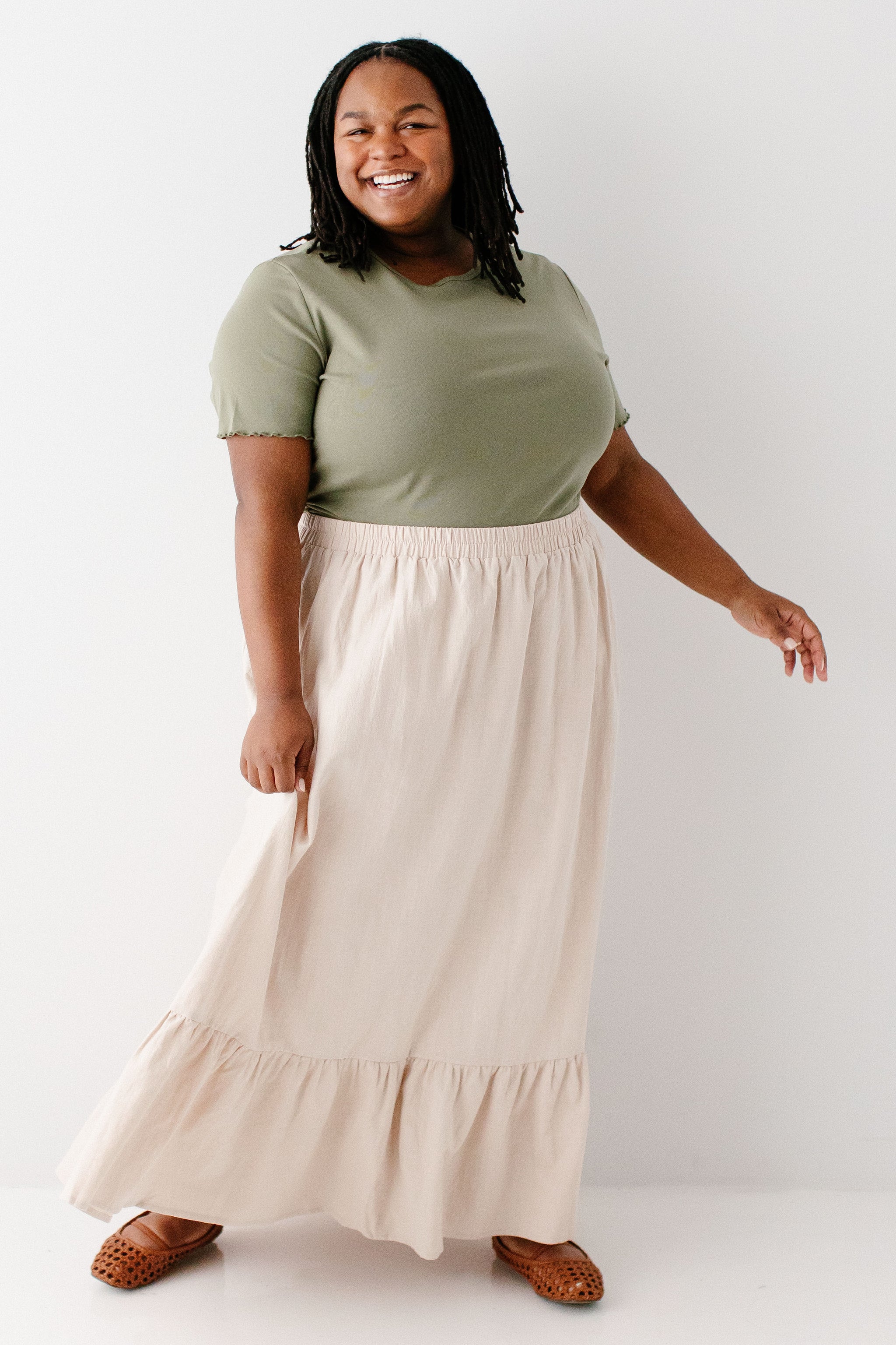 dress maxi skirts Tessa Ruffle Hem Maxi Skirt FINAL SALE Light Tan / L