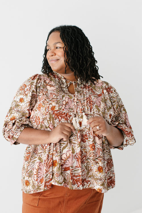 Plus 'Condi' Bohemian Floral Peasant Top