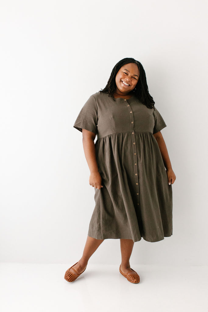 Adeline Button Down A-Line Midi Dress, Ivory / 1X Adeline Button Down A-Line Midi Dress, Ivory / 1X