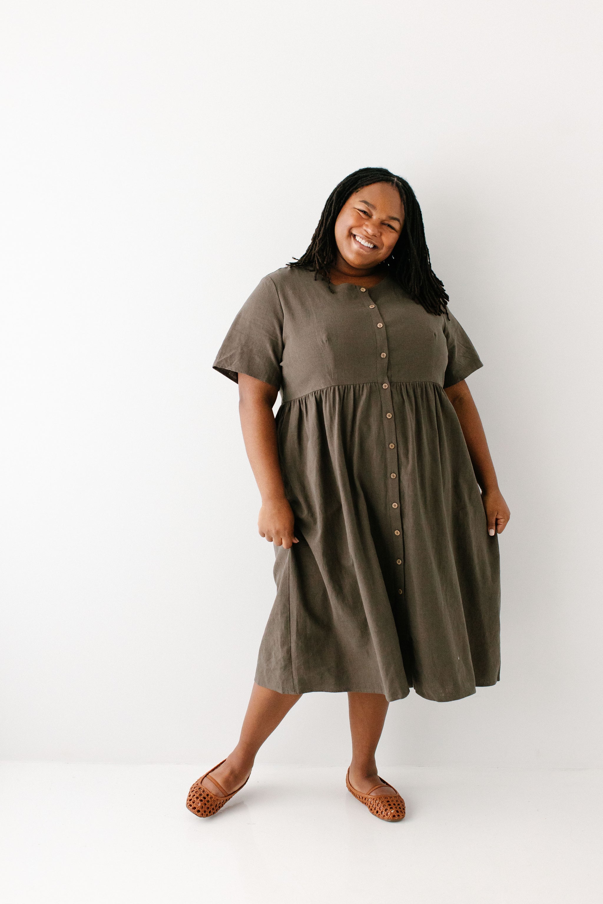 a line button down midi dress Adeline Button Down A-Line Midi Dress Jasper / 3X