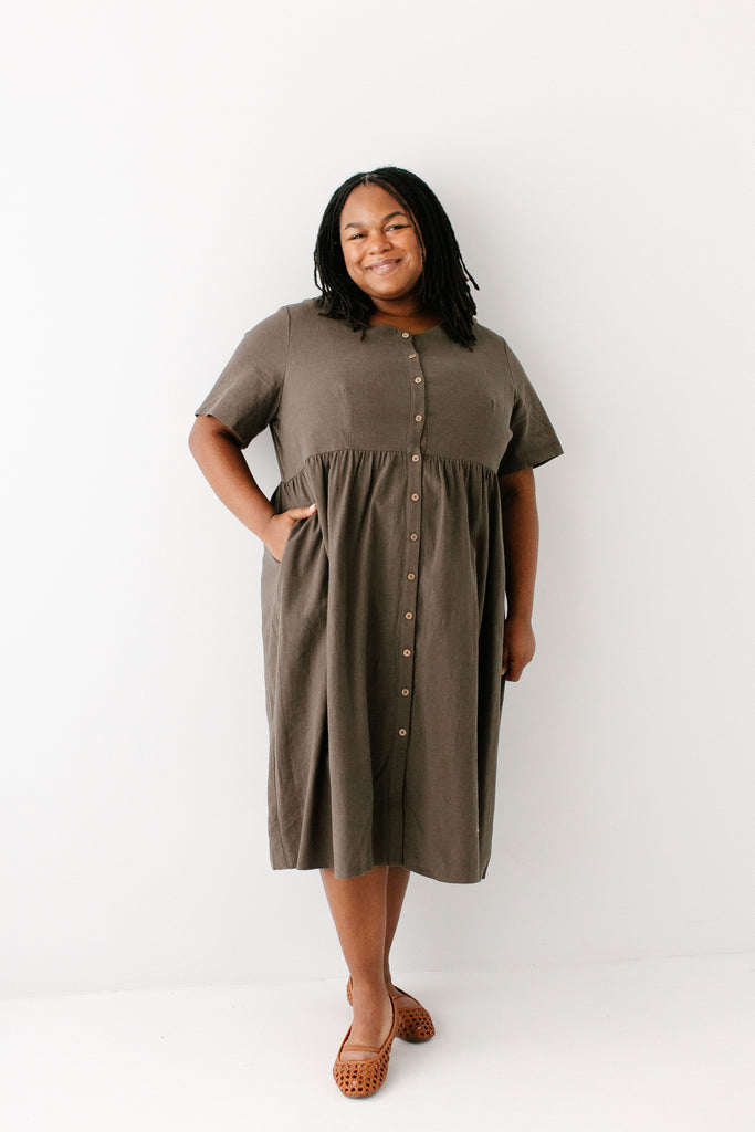 Adeline Button Down A-Line Midi Dress FINAL SALE