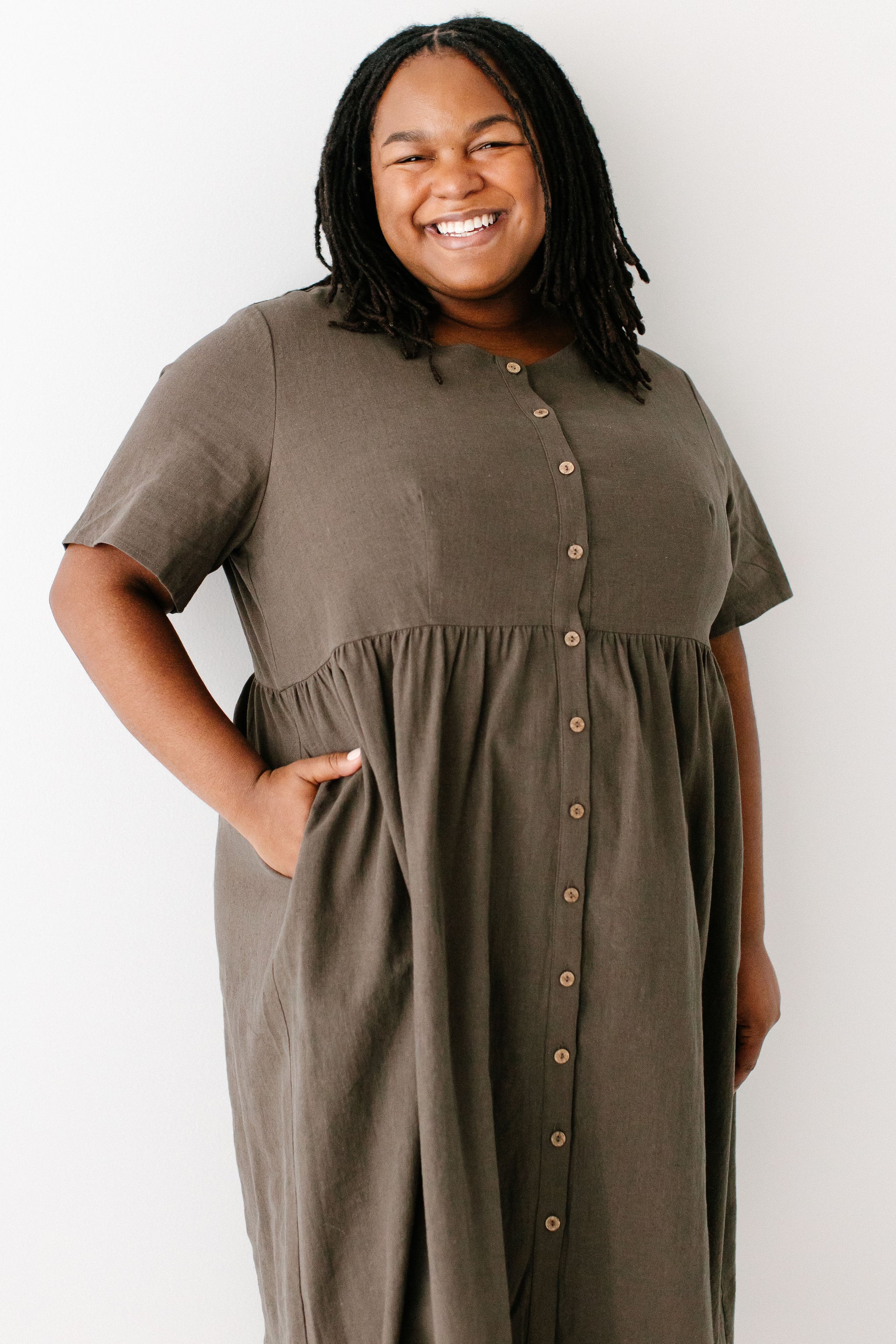 Adeline Button Down A-Line Midi Dress FINAL SALE