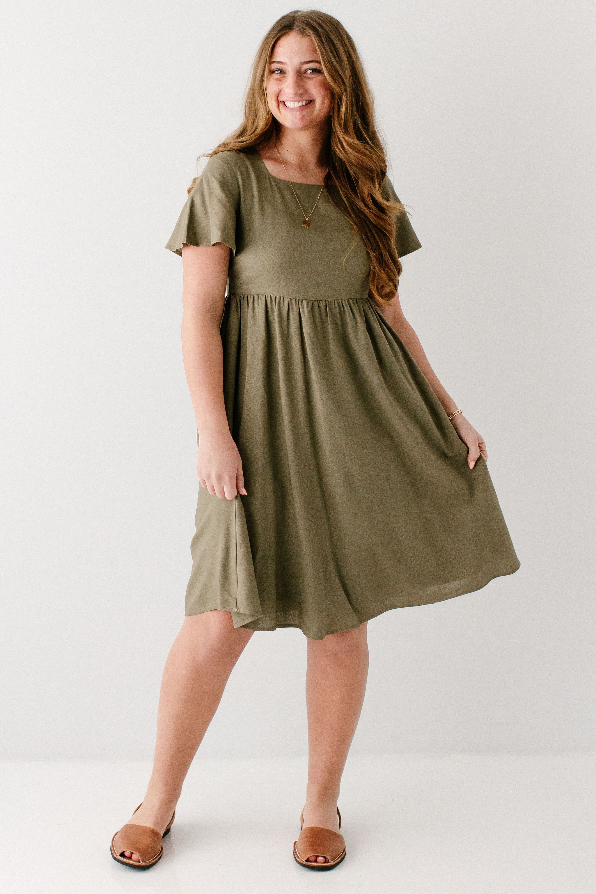 Savannah Square Neck Knee Length Dress Mediterranean Olive / XL