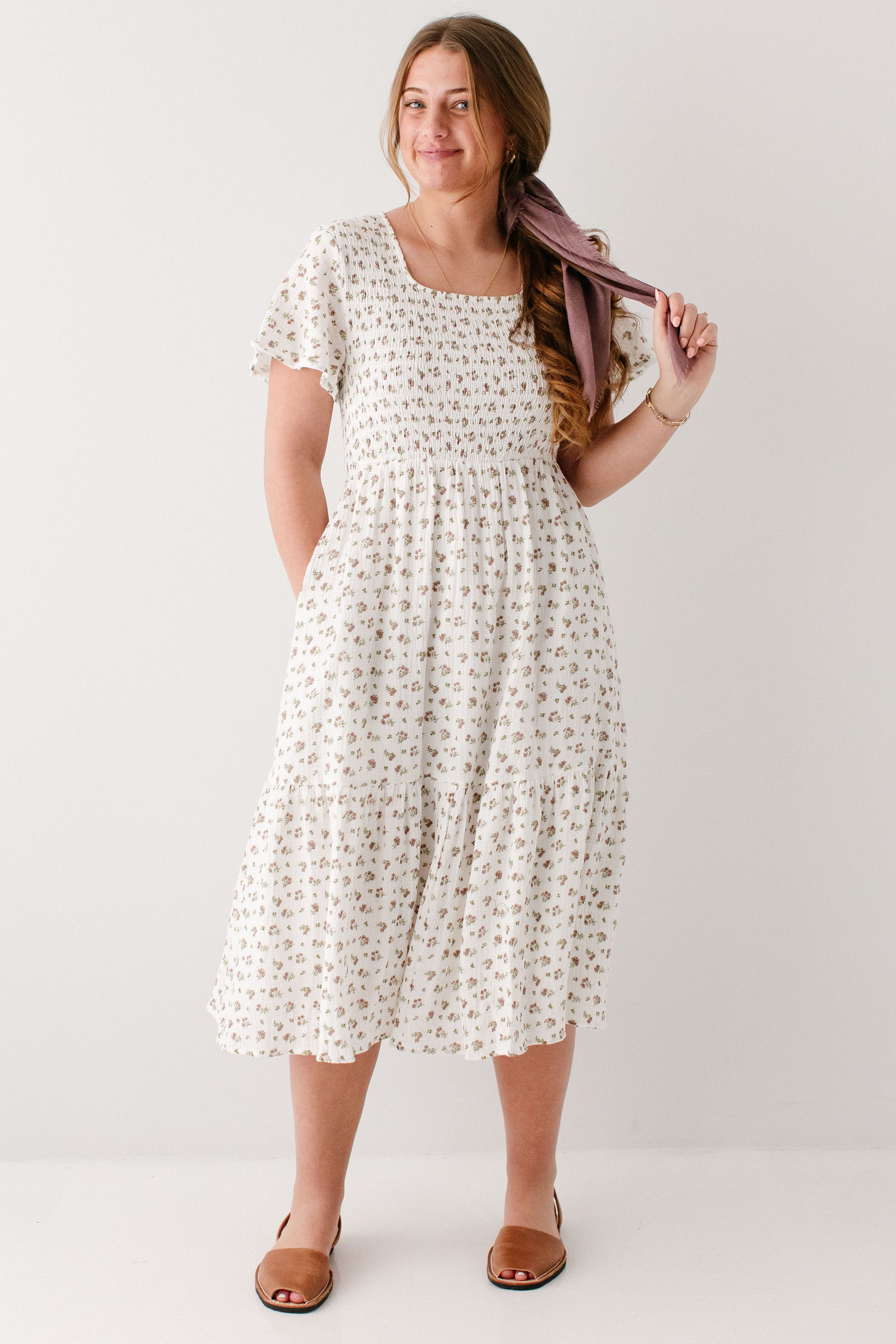 Lynette Smocked Bodice Floral Midi Dress FINAL SALE – The Main Street Exchange