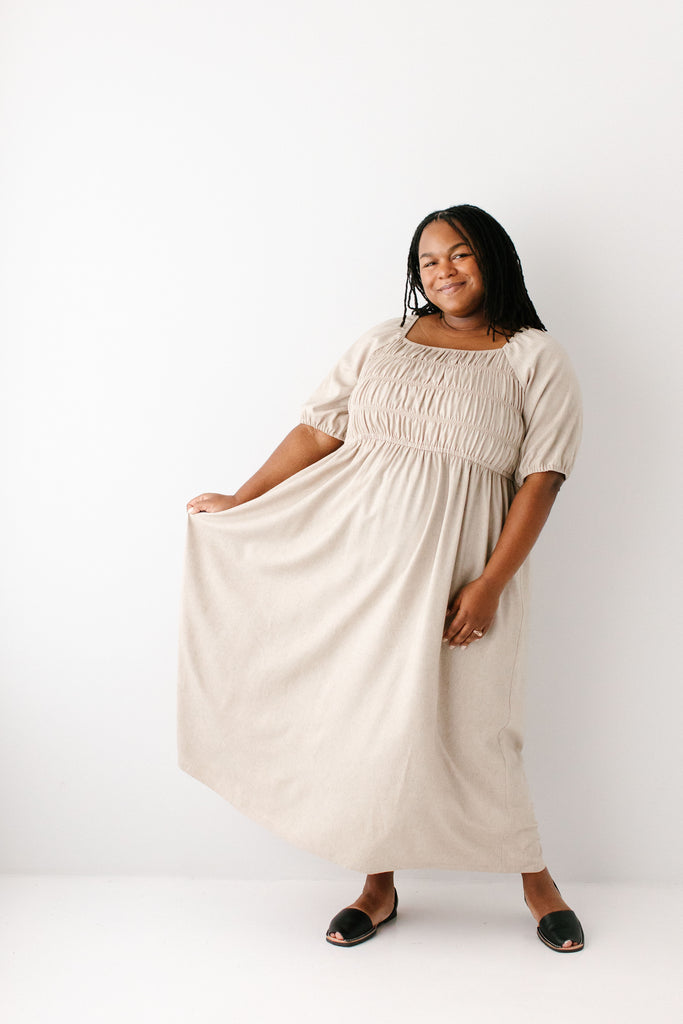 Willow Square Neck Smocked Bodice Midi Dress FINAL SALE Natural / XL