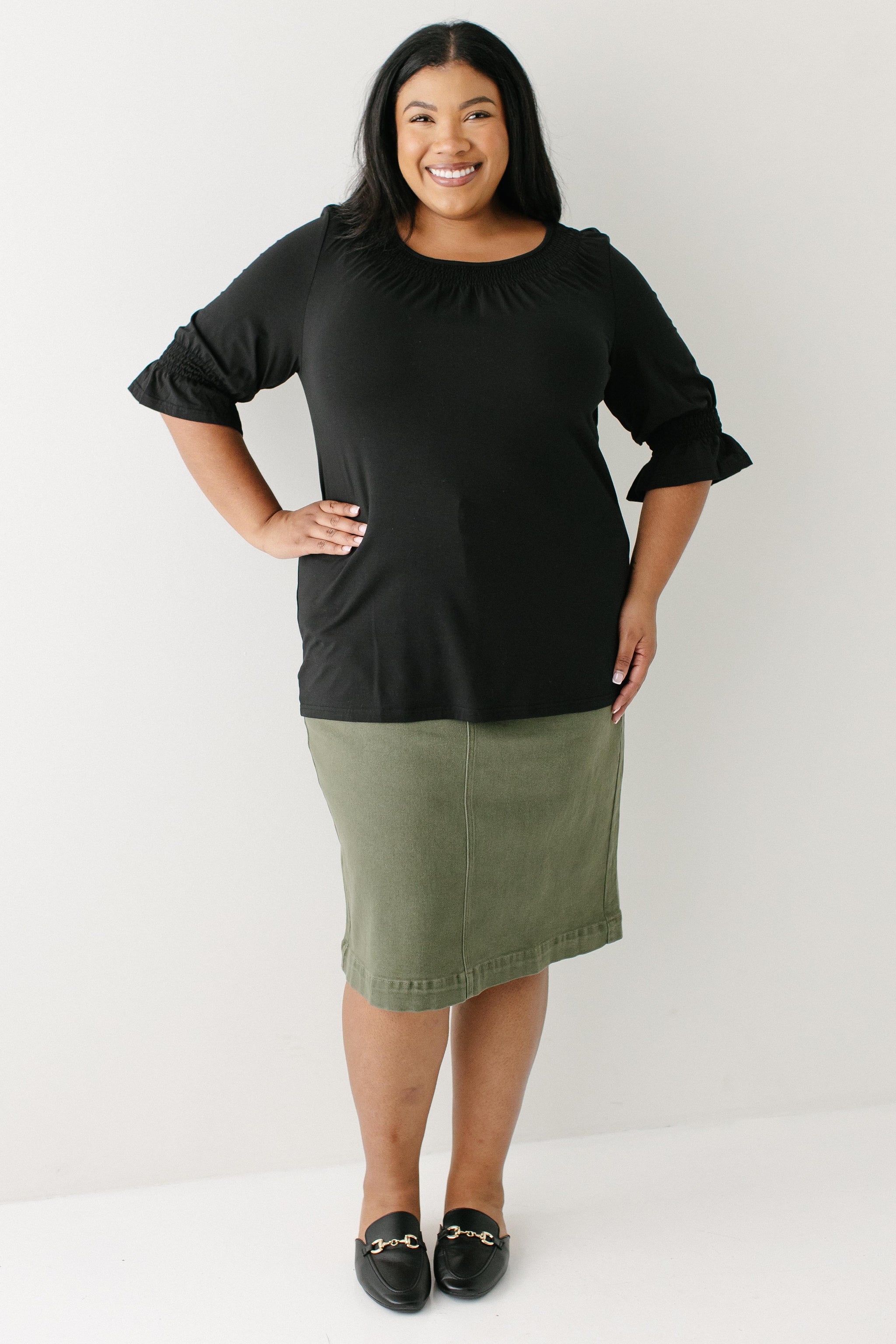 Leah' Stretch Denim Skirt in Olive FINAL SALE – The Main Street