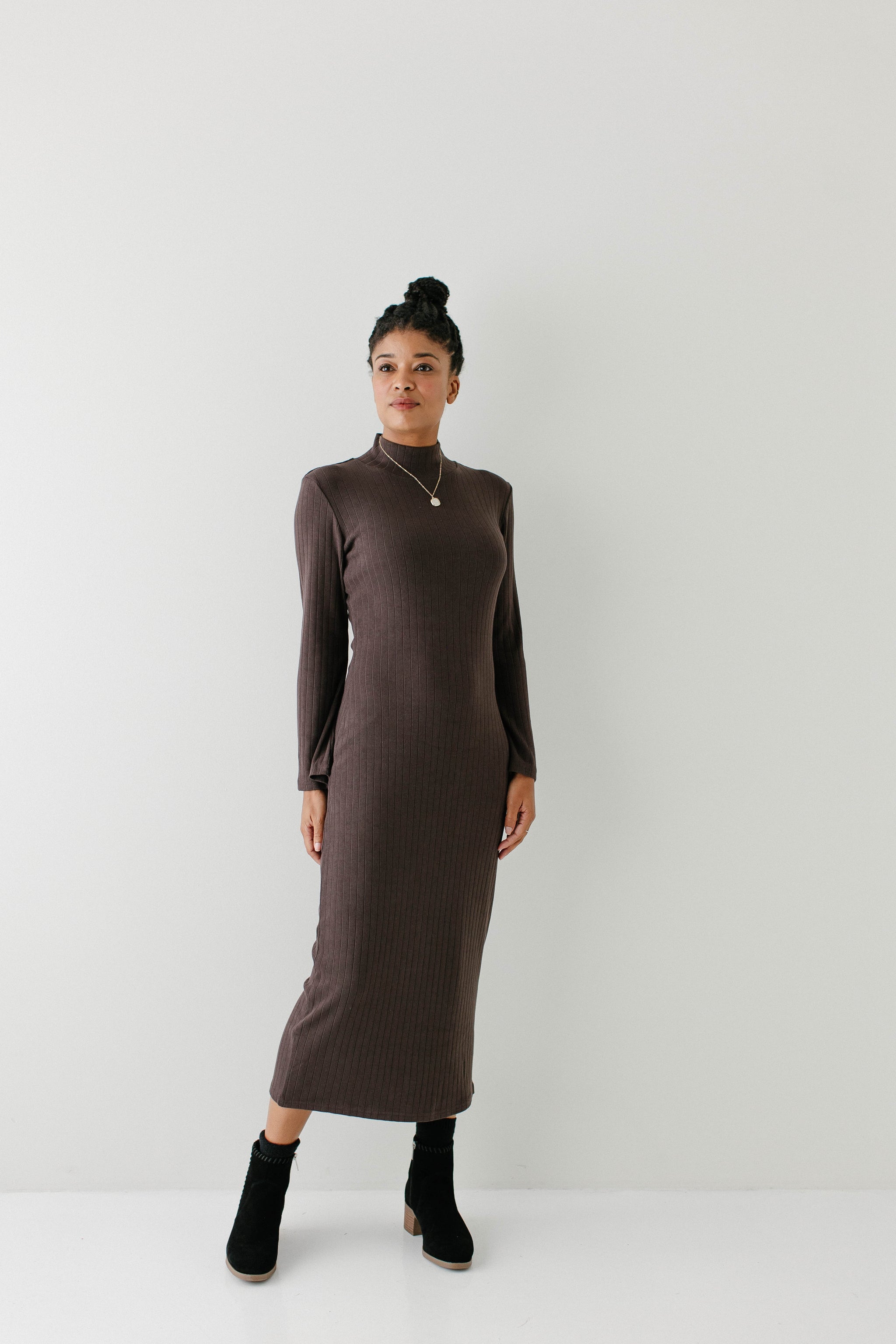 'Scottie' Ribbed Mock Neck Maxi Dress Final Sale, Dark Walnut / M