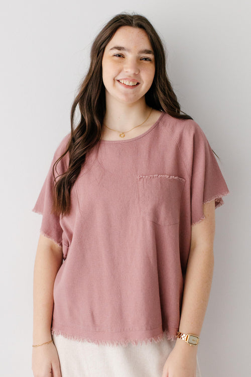 'Stephanie' Raw Hem Raglan Sleeve Top