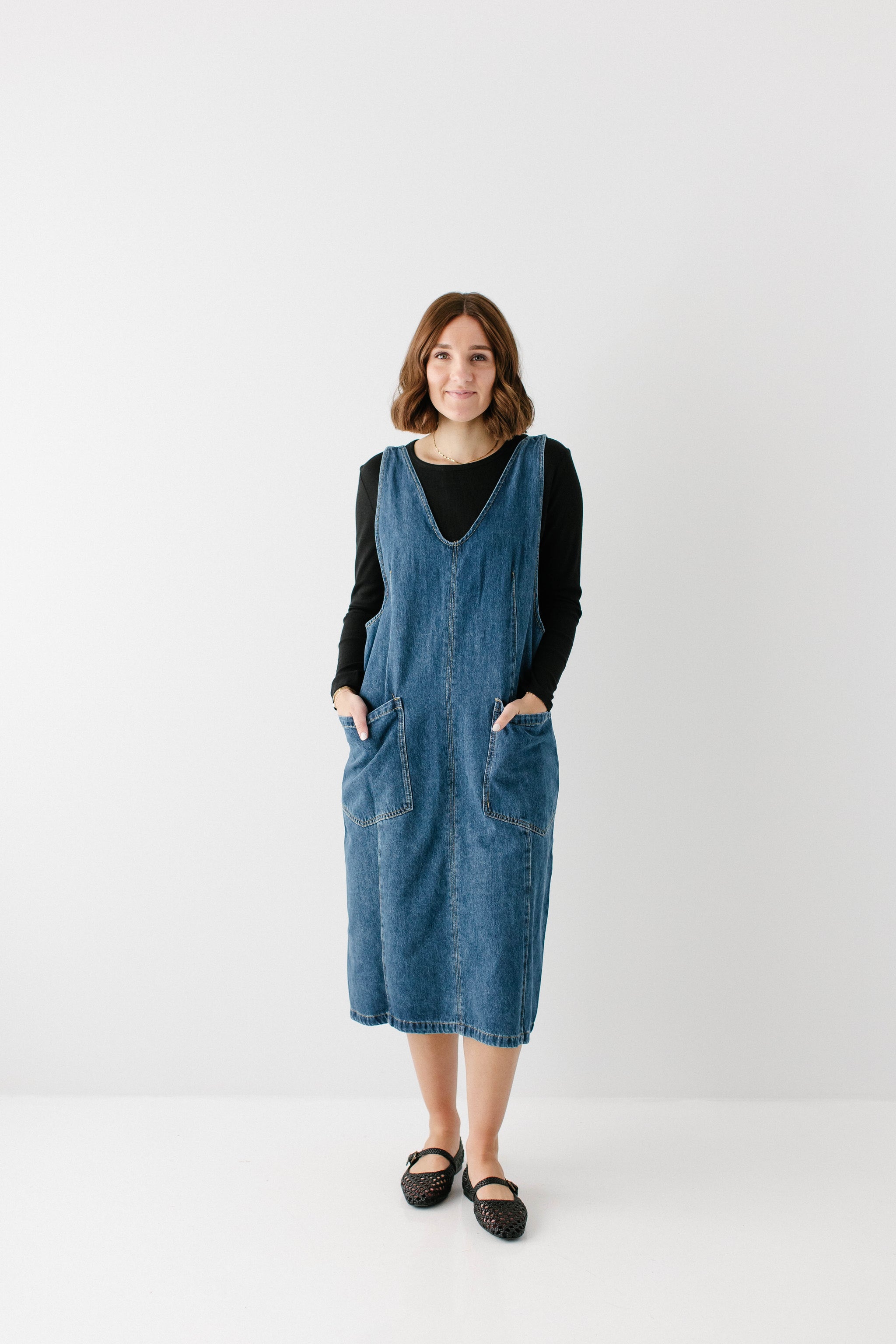 Ford' Denim Overall Midi Dress in Medium Wash – The Main Street