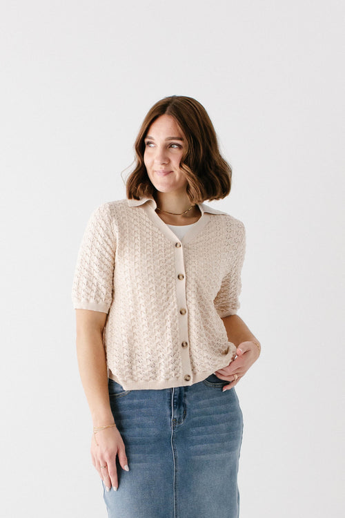 'Brittany' Crochet Short Sleeve Sweater Top