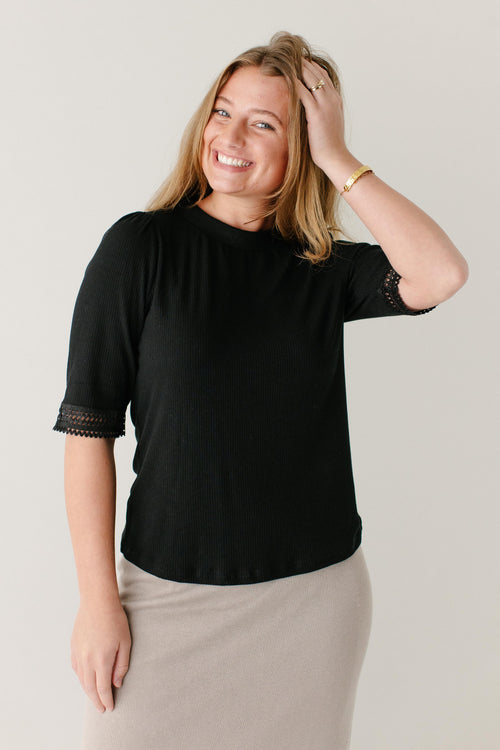 'Onyx' Lace Detail Ribbed Top