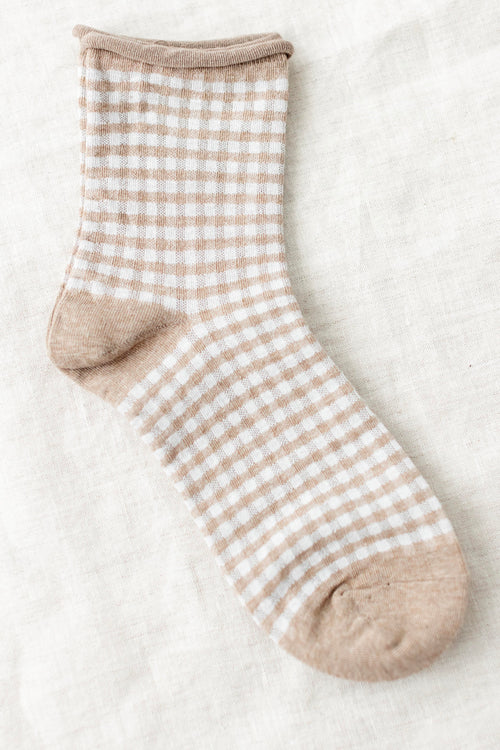 Cotton Blend Gingham Socks