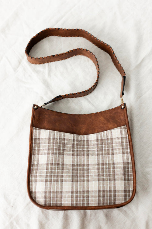 Vegan Leather Plaid Crossbody Bag