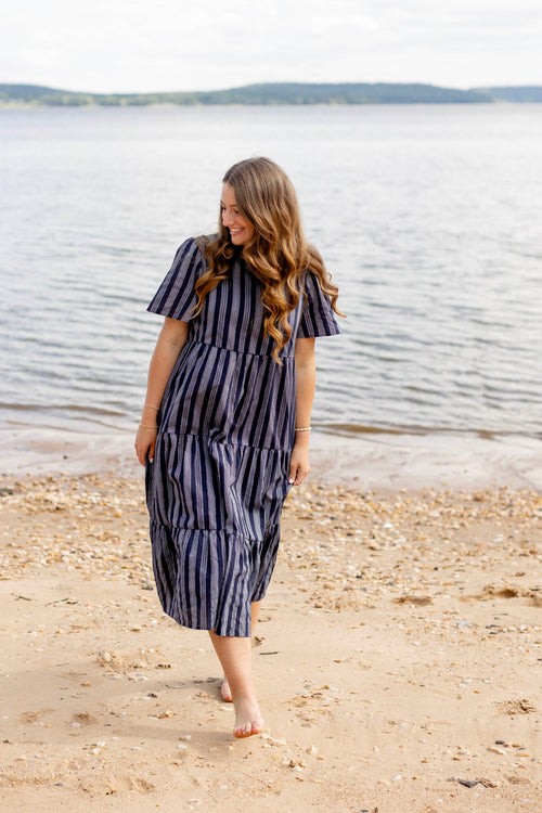 Melaka Striped Tiered Midi Dress