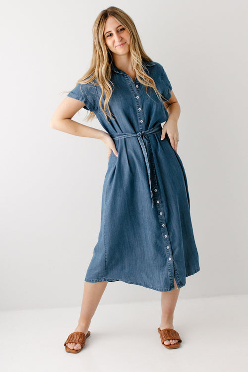 Evelyn Chambray Button Down Midi Dress
