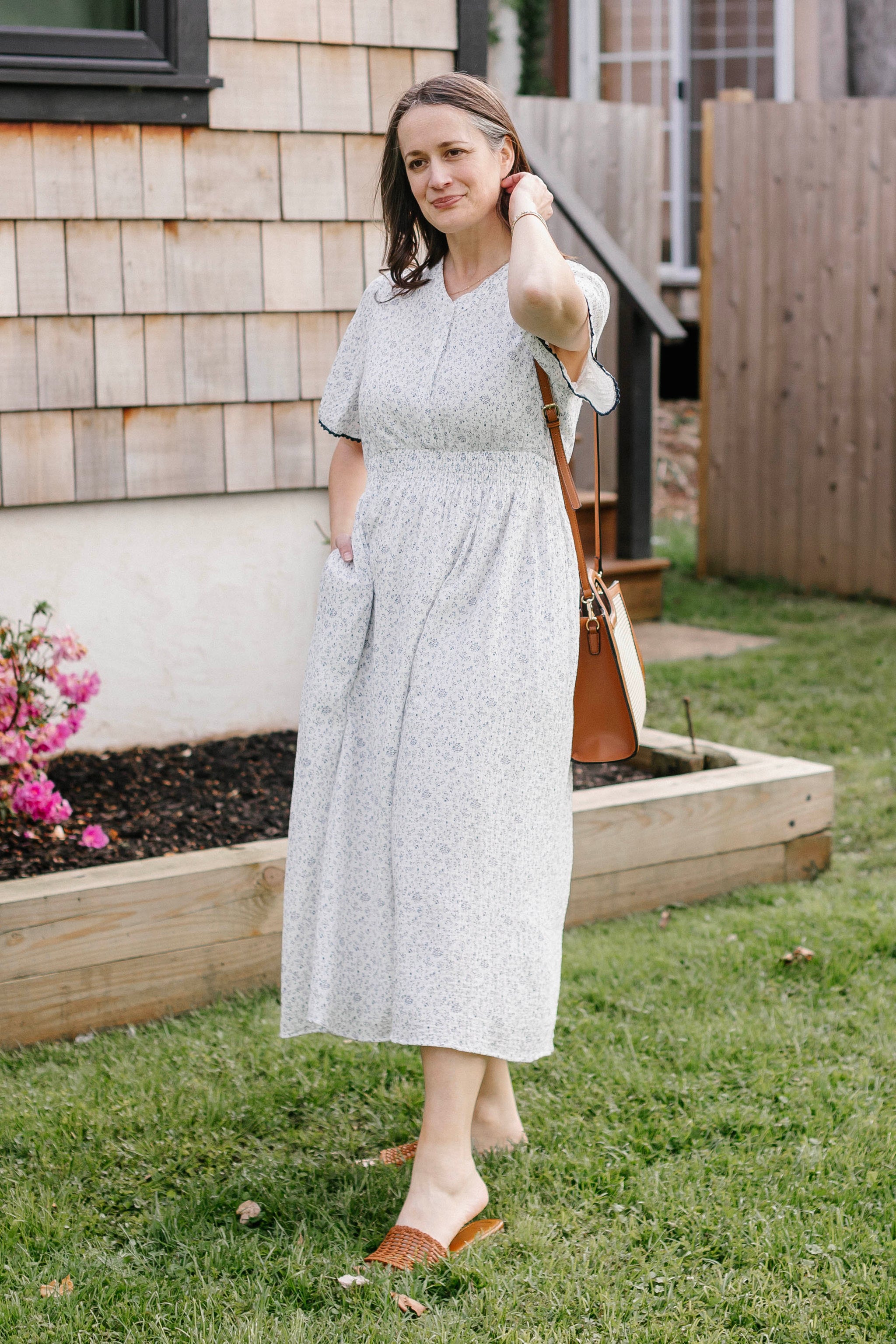 Hadassah Blue Floral Gauze Midi Dress FINAL SALE – The Main Street