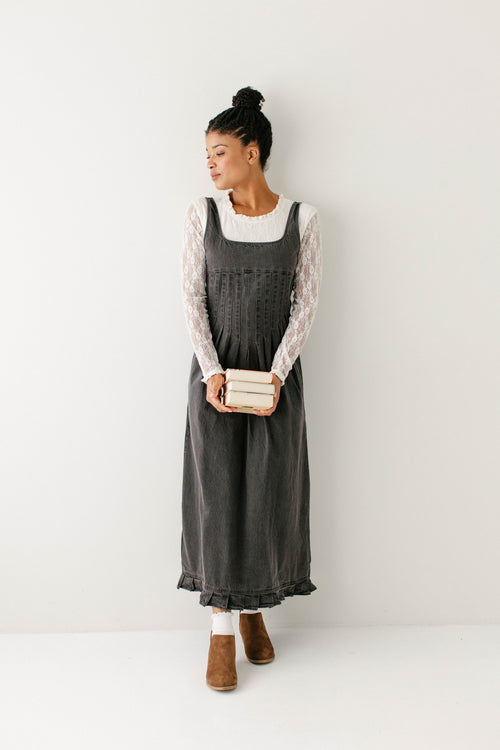 'Britta' Denim Pintuck Detail Maxi Dress
