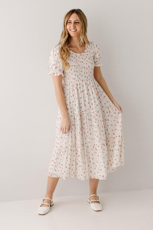 Jinger Smocked Bodice Ditsy Floral Midi Dress