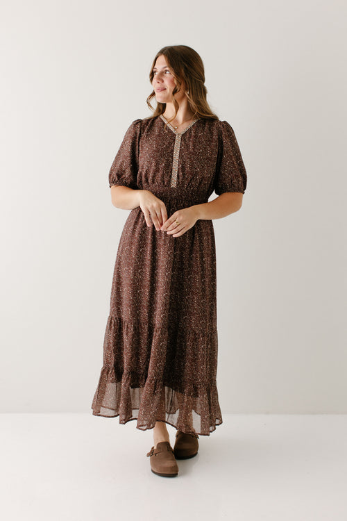 'Adamina' Embroidered Trim Ditsy Floral Maxi Dress