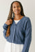 'Penelope' Cable Knit Cotton Cardigan in Dusty Blue