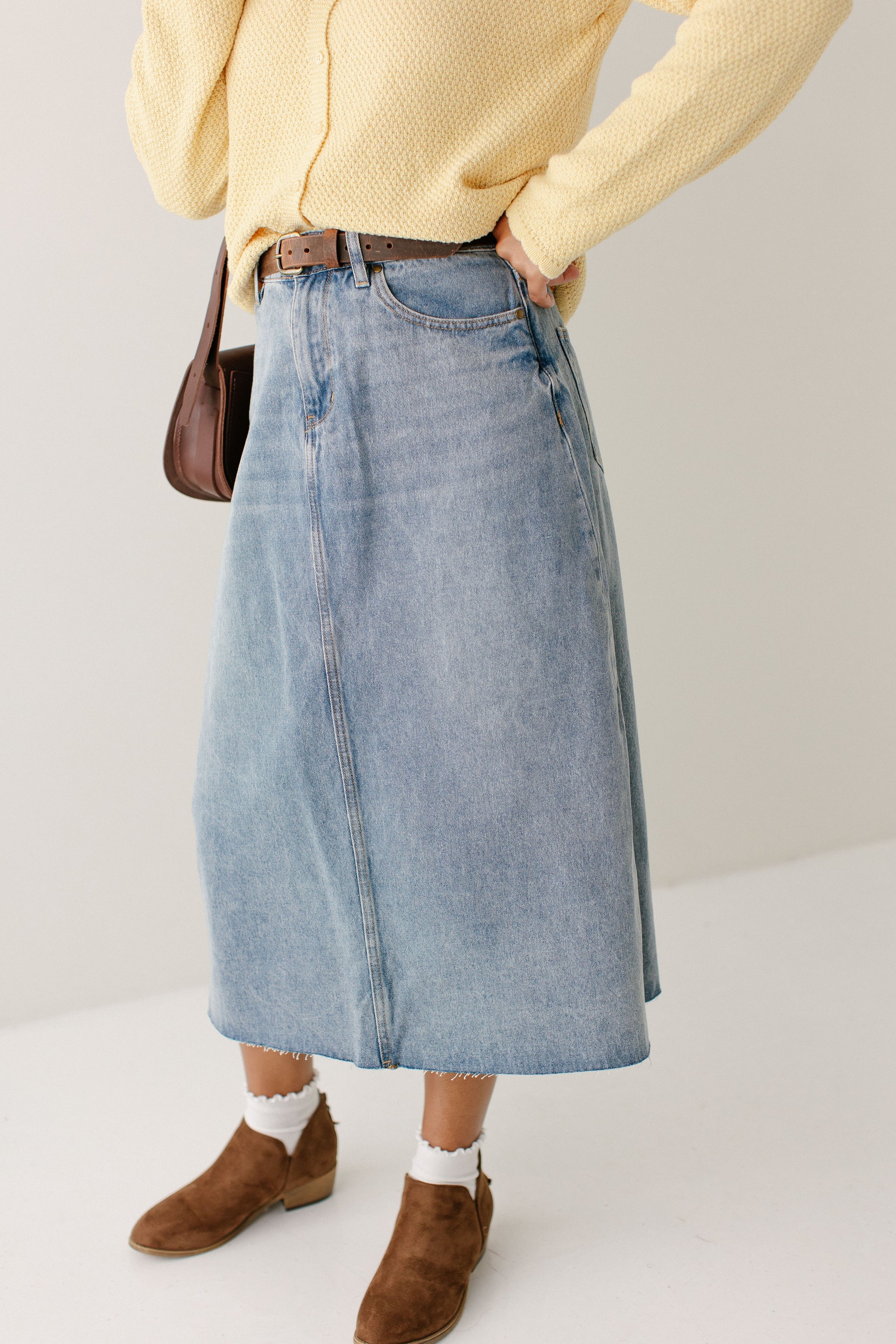 Brooke A-Line Denim Midi Skirt FINAL SALE – The Main Street Exchange
