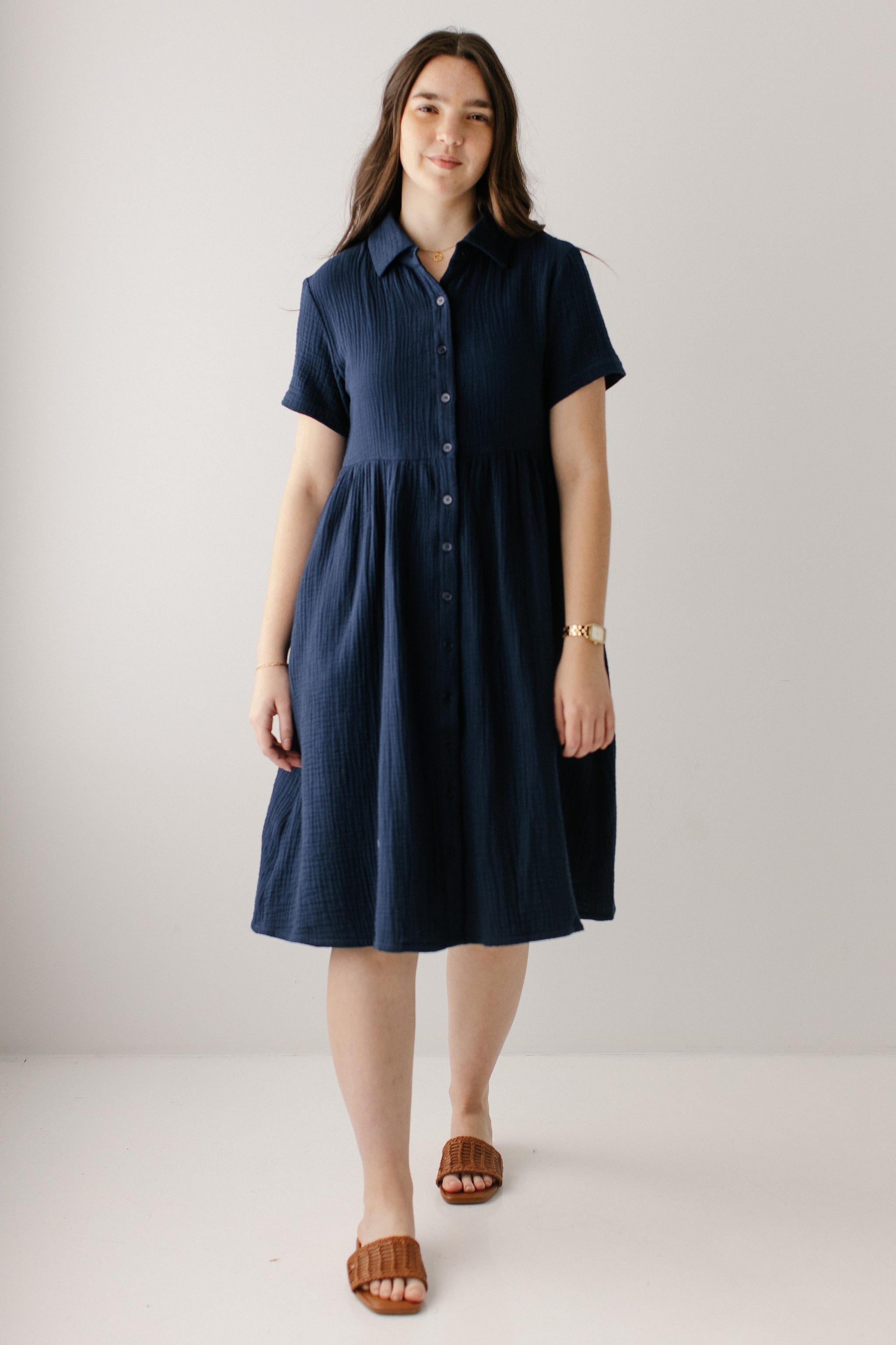 Lisa Cotton Gauze Shirtdress Dark Navy / M