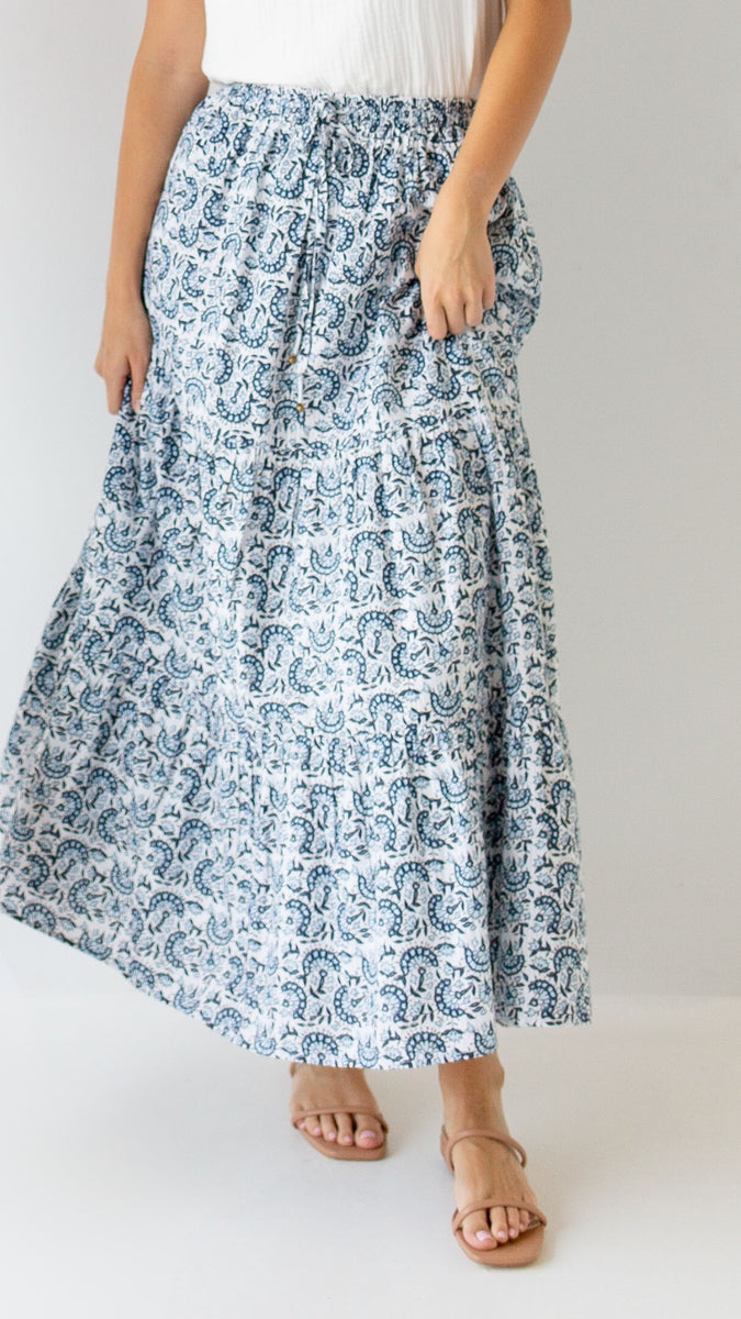 'Martha' Blue Gardenia Cotton Maxi Skirt in Ivory – The Main Street ...