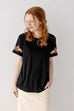 'Aubrey' Embroidered Sleeve Top in Black