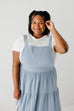 Plus 'Asher' Tiered Overall Dress in Dusty Blue