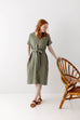 'Harmony' Organic Linen Shift Dress in Stone Green
