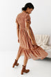 'Marlowe' Smocked Bodice Ditsy Floral Midi Dress in Rust
