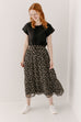 'Stephanie' Floral Tiered Midi Skirt in Black