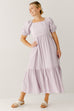 'Layla' Square Neck Textured Midi Dress in Soft Lavender