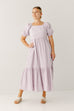 'Layla' Square Neck Textured Midi Dress in Soft Lavender