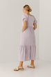 'Layla' Square Neck Textured Midi Dress in Soft Lavender