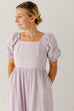 'Layla' Square Neck Textured Midi Dress in Soft Lavender