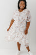 Plus 'Rochelle' Floral Print Chiffon Midi Dress in Ivory
