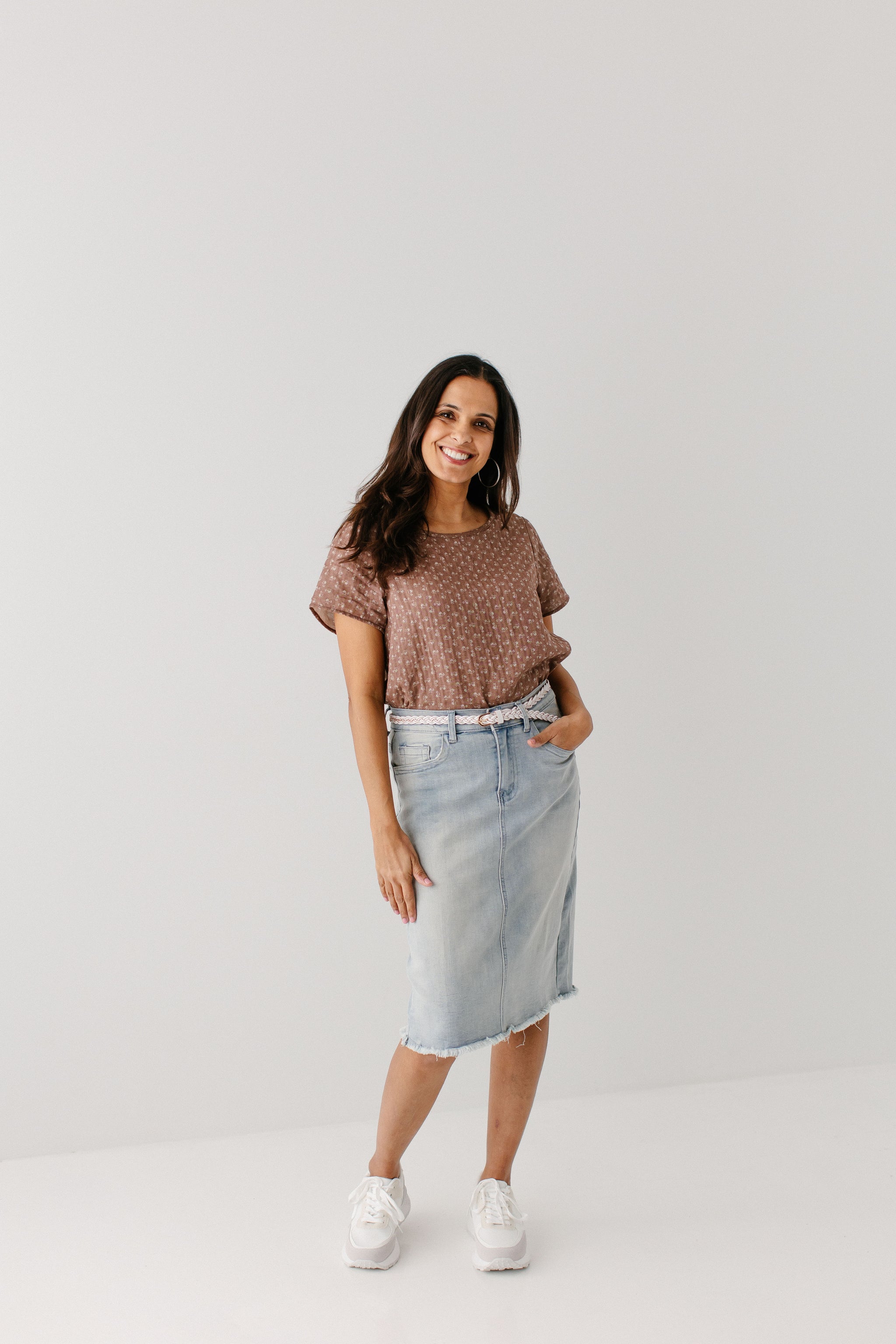 Lily' Light Denim Knee Length Skirt | The Main Street Exchange
