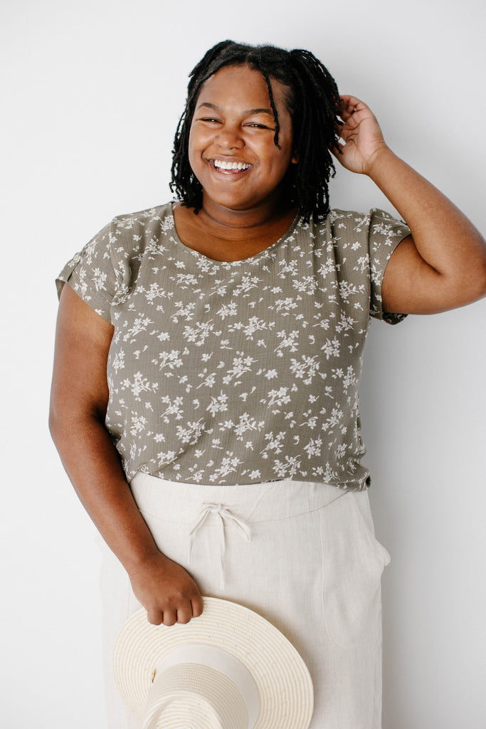Plus 'Sheila' Dolman Sleeve Floral Print Top in Olive