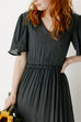 'Miriam' Flutter Sleeve Ruffle Midi Dress in Deep Navy